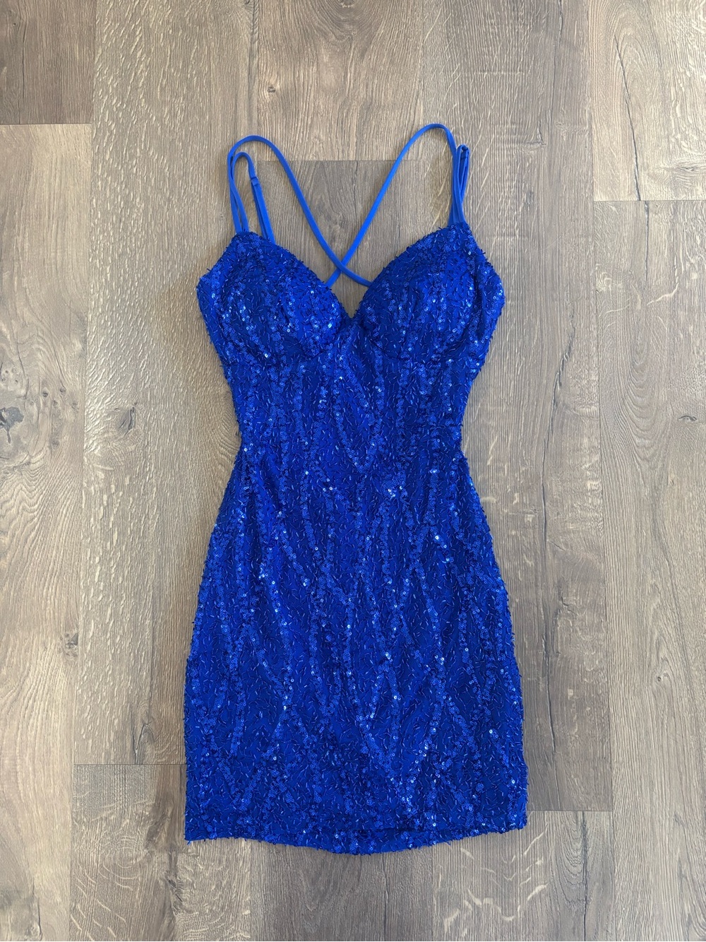 Windsor Royal Blue Sequin Spaghetti Strap Bodycon Mini Dress